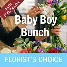 Florist's Choice Baby Boy Bunch With Free Chocolates