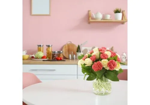 Pink Carnation & White Roses Bunch life