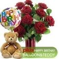 12 Red Roses Teddy Birthday Balloon
