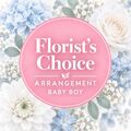 Fresh blooms suitable for a new baby boy and set in to a box