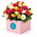 Stunning mix of coloured roses set in a pretty box