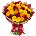 Stunning bunch of red, yellow and orange roses