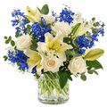blue and cream bunch of flowers