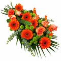 orange mix of flowers for a church alter, gravestone, casket
