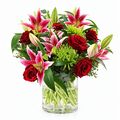 Red and pink lilies and roses