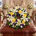 wreath for casket with purple flowers