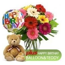 Gerbera + Bunch + Teddy + Birthday + Balloon