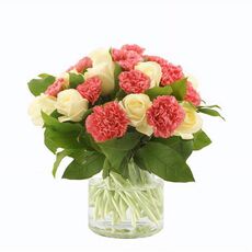 Pink Carnation & White Roses Bunch