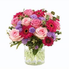 Roses And Gerberas With Vase
