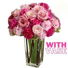 Roses And Carnations Bunch With Vase