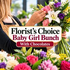 Florists choice baby girl bunch with chocolates