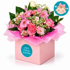 Flowers in a box for new baby girl