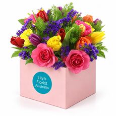All the most beautiful blooms in the shop arranged in to a box for a burst of colour