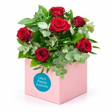 6 red roses in a box for maximum impact and longevity