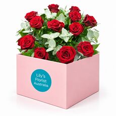 12 red roses set in a box if the ultimate gift to show your love