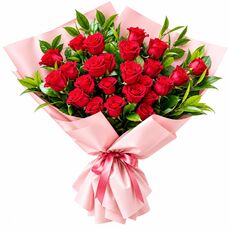 24 red roses in a bunch