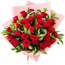 36 red roses in a bunch