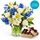 Blue and cream blooms with box of chocolates