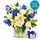 Blue mist bunch with vase and a box of chocolates