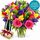 Celebration package with bright mixed bunch, sparkling, chocolates and vase