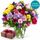 Large bunch of mixed colourful blooms with a box of yummy chocolates