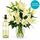 Beautiful lilies with a bottle of white wine