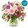 Pastel blooms of various flowers comes with glass vase