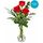3 fresh red roses in a glass vase