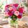 Beautiful roses and gerberas with a lovely glass vase