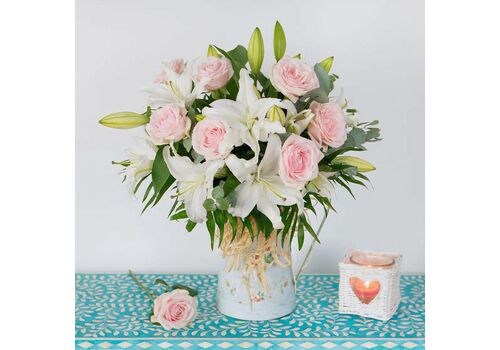 Pastel Pink Lilies & Roses Bunch Life