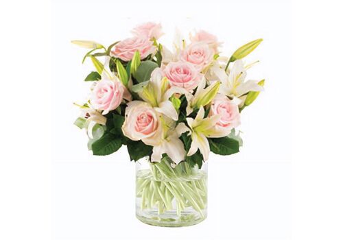 Pastel Pink Lilies & Roses Bunch