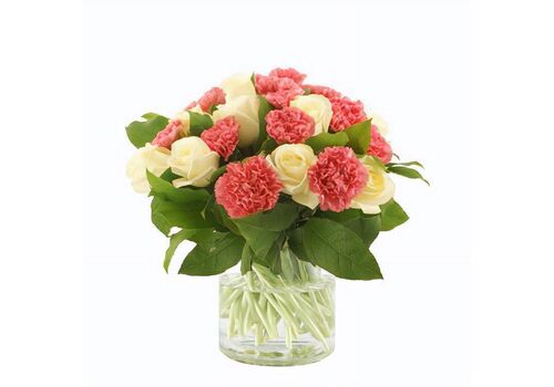 Pink Carnation & White Roses Bunch