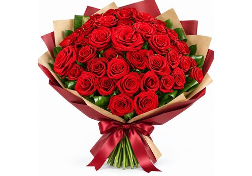 24 red roses wrapped in a bunch