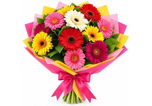 bright gerberas wrapped in paper extra large size