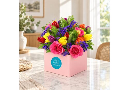 Mixed bright flowes chosen by out florist and set in a box