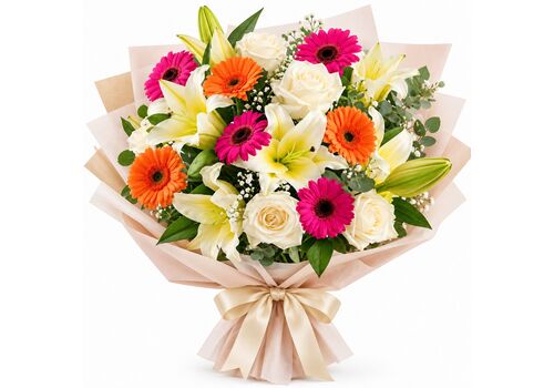 bright mixed fresh blooms oranges and pinks and creams