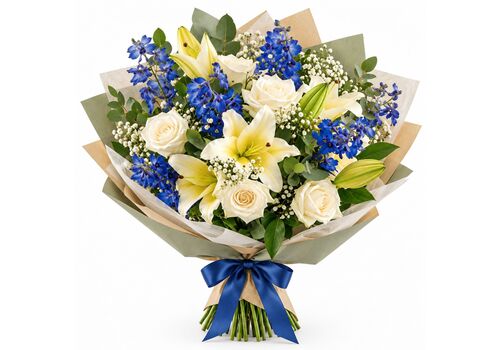 blue flowers and cream lily