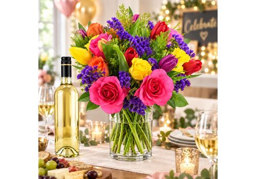 bright bunch with a bottle of white wine