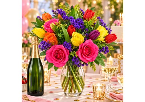 Bright bunch with sparkling wine for the ultimate party gift