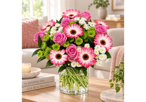Pretty pink gerberas and pink roses