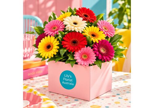 mixed bright gerberas in a box