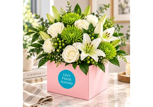 gorgeous white mixed flowers in a box