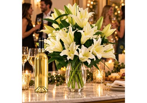 oriental bunch and a bottle of white wine