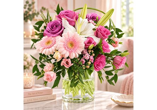 pastel mixed blooms in a vase