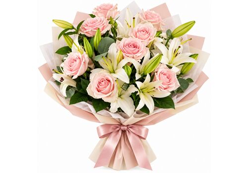 pastel pink roses and lily