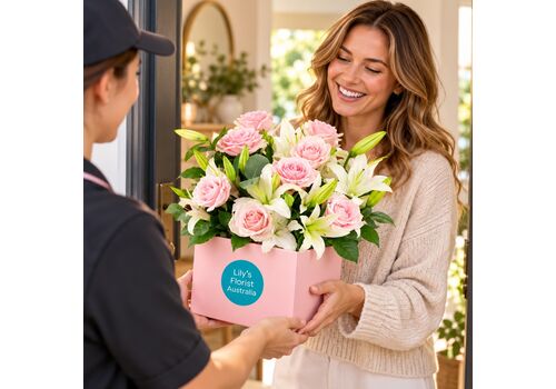 pastel pink lily and rose box