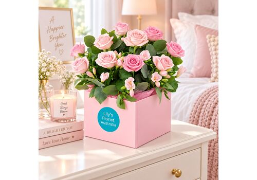 pretty pink roses in a box
