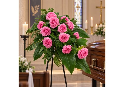 pink rose sheath for a coffin for church