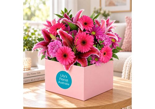 pretty pink flowers in a box