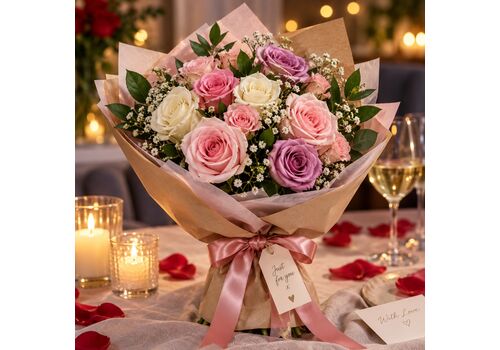 Pastel roses in a beautiful bunch